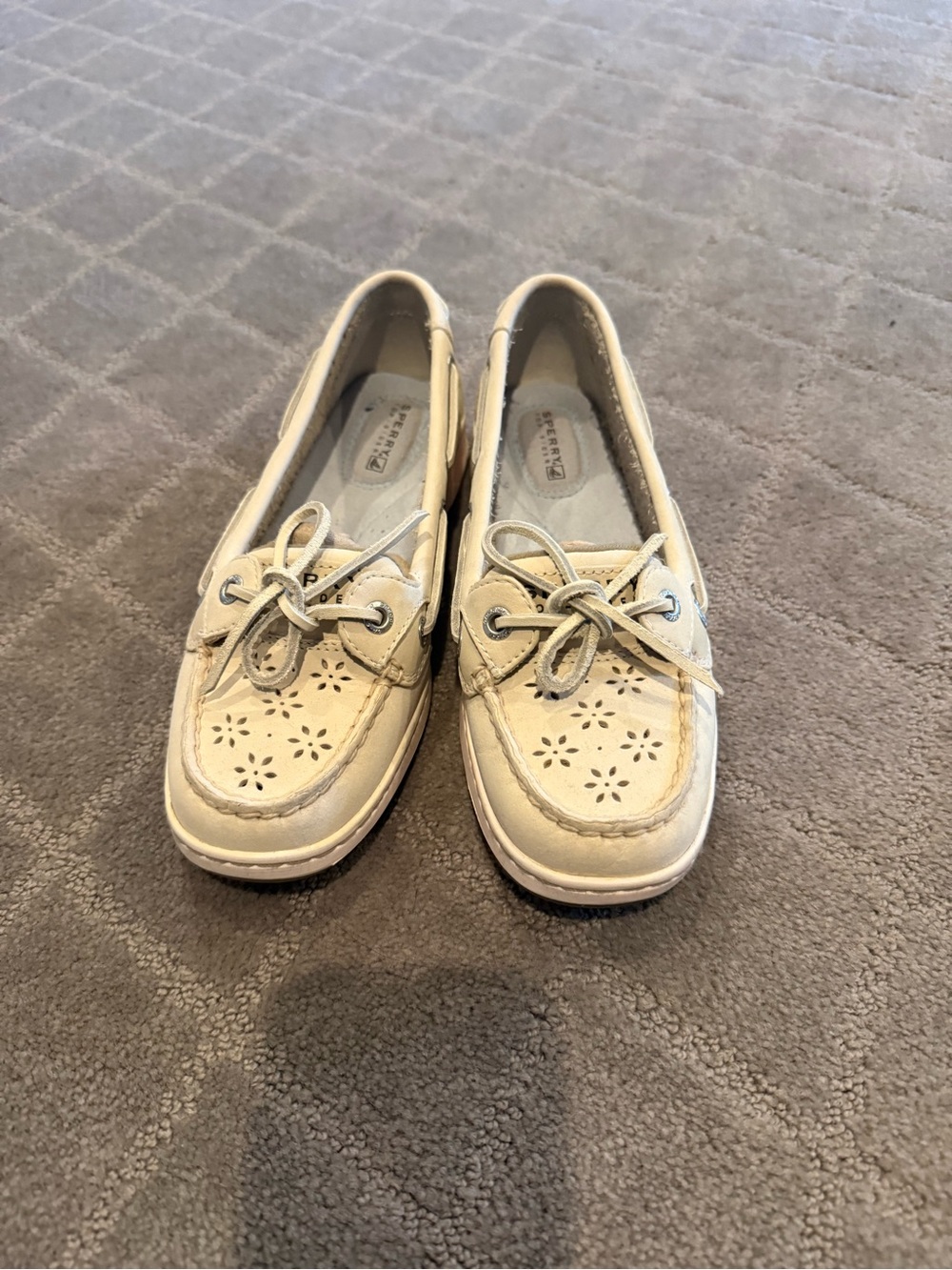 Sperry Cream Perforated Leather Boat Shoes - Lace Tie Flats